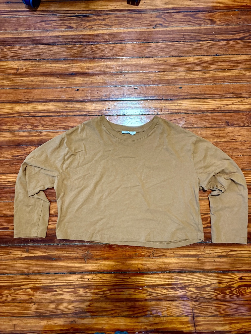 Double Zero Brown Cropped Cotton Longsleeve Tee | Size L